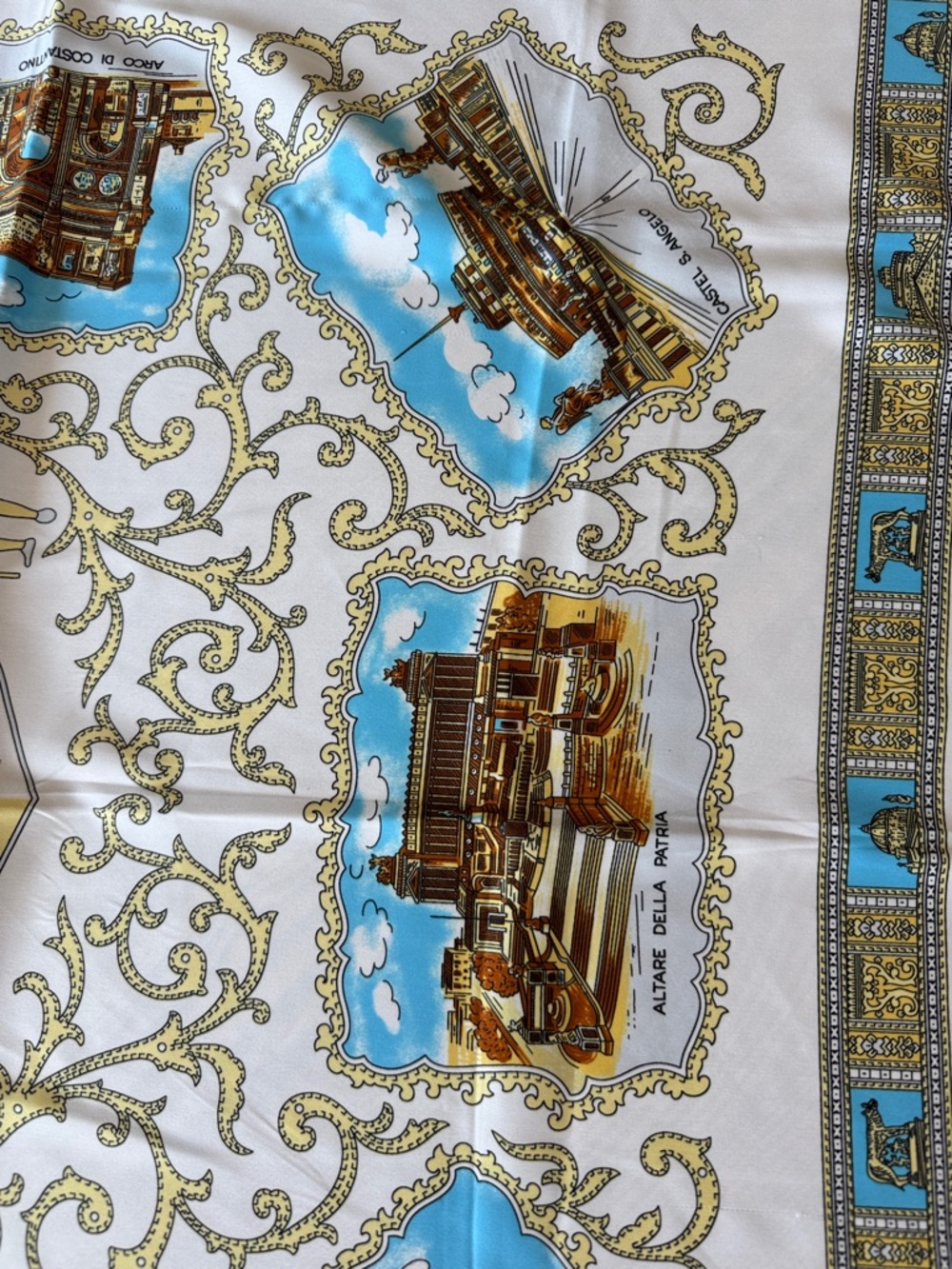 VATICAN CITY ITALY White & Turquoise Baroque Print Silk Scarf - Picture 5 of 6